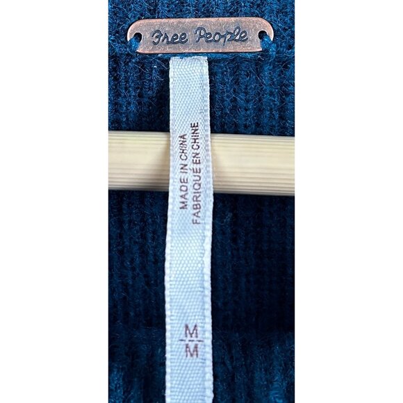 Free People Oversized Turtleneck Sweater Womens Medium Teal‎ Blue Cozycore Fall - Picture 4 of 7